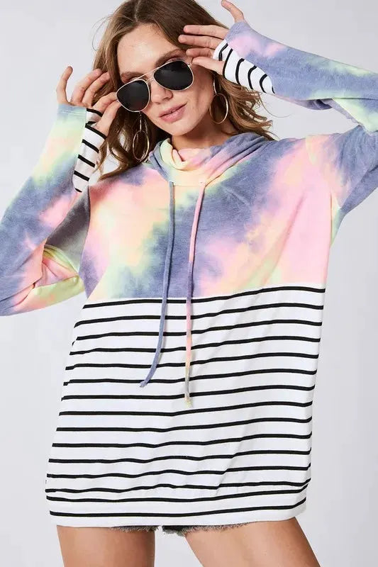BiBi Tie Dye French Terry Cowl Neck Top by BiBi