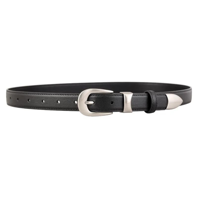 Classic Leather Belt with Silver Buckle by Trendsi