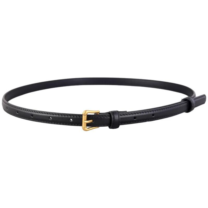 Skinny Leather Belt with Golden Buckle by Trendsi
