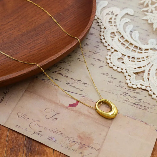 18K Gold-Plated Oval Pendant Necklace by Partner Labels