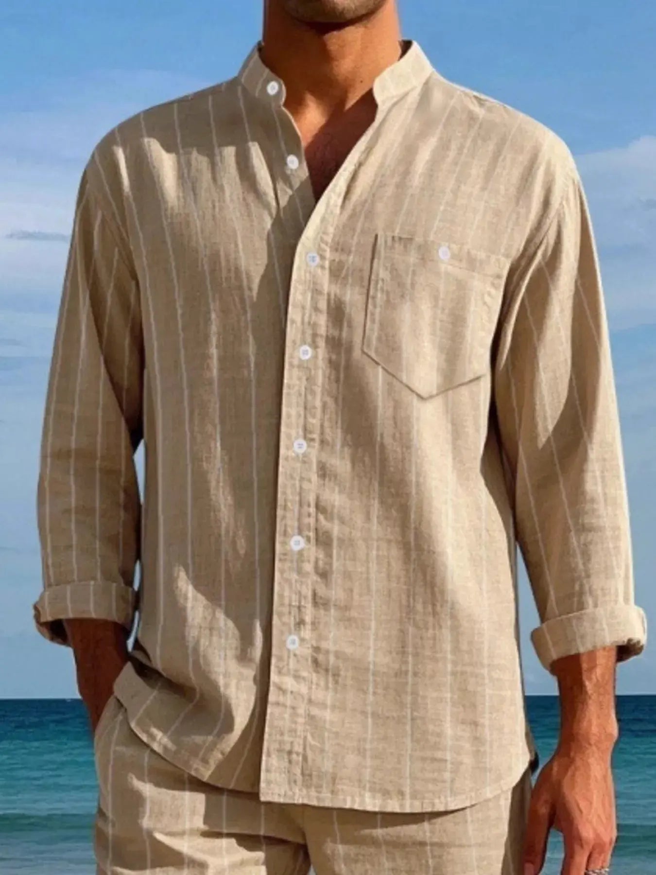 Men's Full Size Striped Button Up Shirt Plus Size by Trendsi