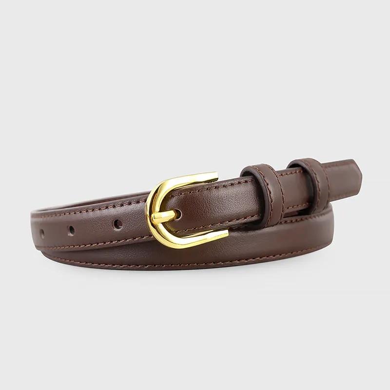Leather Belt with Golden Buckle by Trendsi