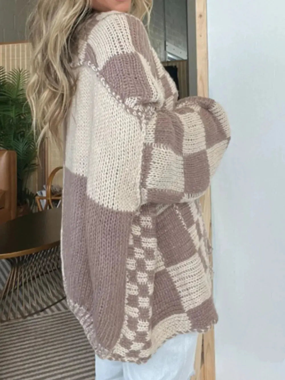 Plaid Open Front Long Sleeve Cardigan by Partner Label