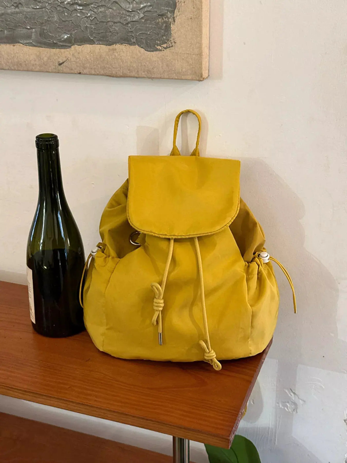 Plaid Drawstring Closure Backpack Bag by Partner Label
