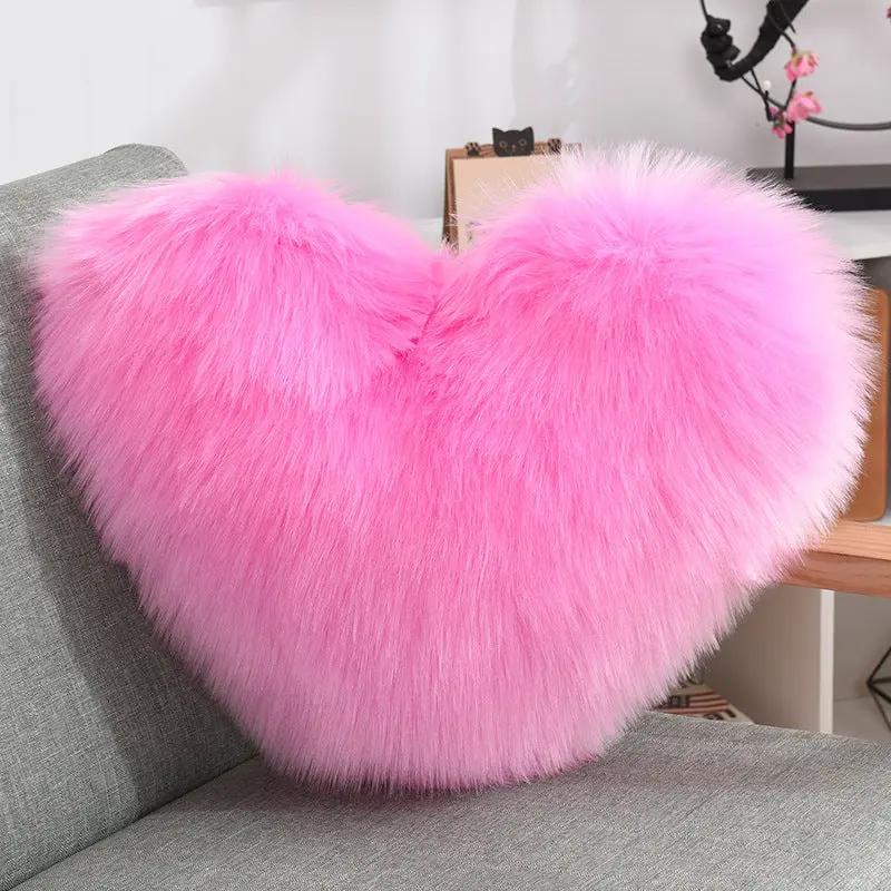Throw Pillows Heart Shape Long Plush Fluffy Shaggy Cushion Cover Sofa Cushions Decorative Pillow Covers Pillowcase White by Maiden-Art