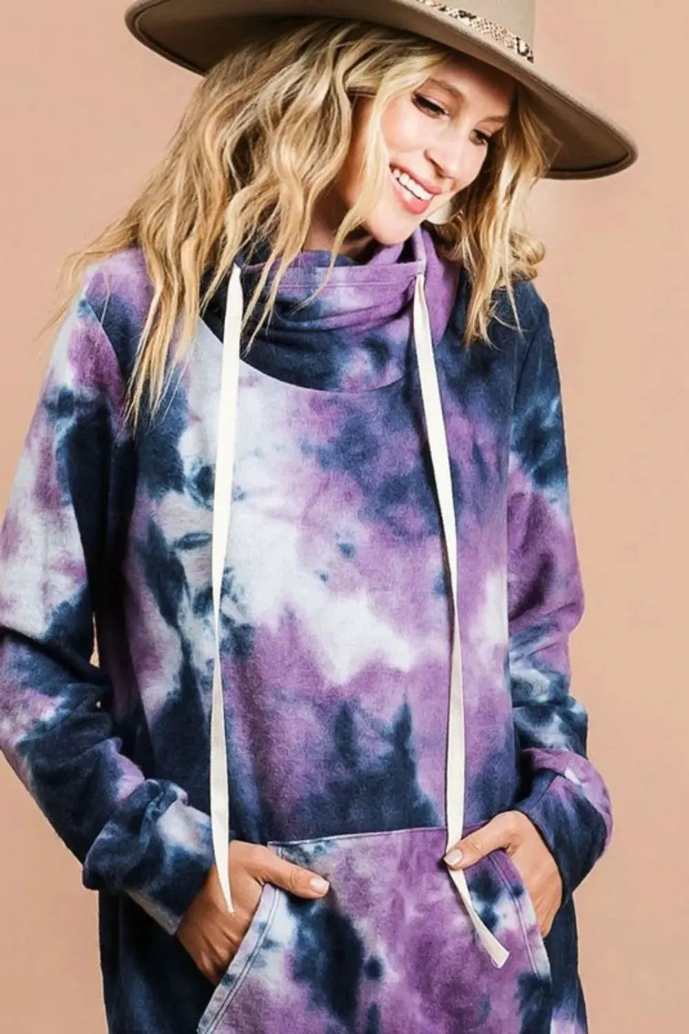 BiBi Brushed Tie Dye Overlapped Turtle Neck Sweatshirt by BiBi