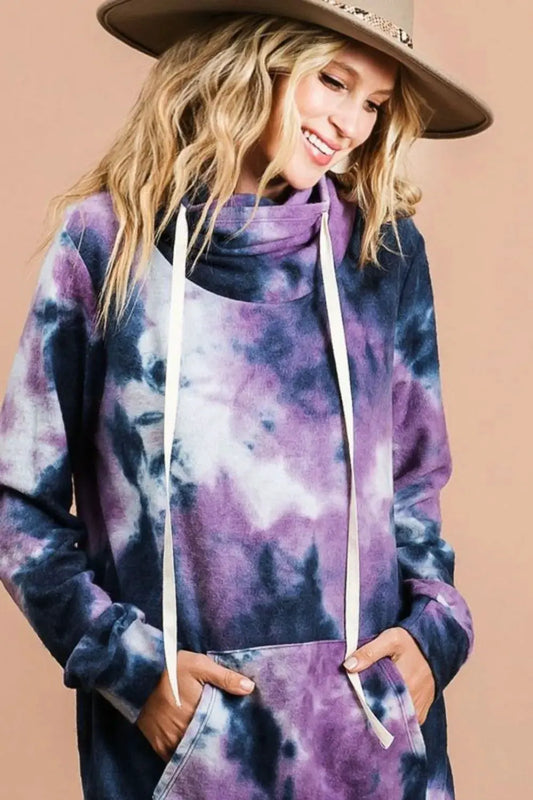 BiBi Brushed Tie Dye Overlapped Turtle Neck Sweatshirt by BiBi