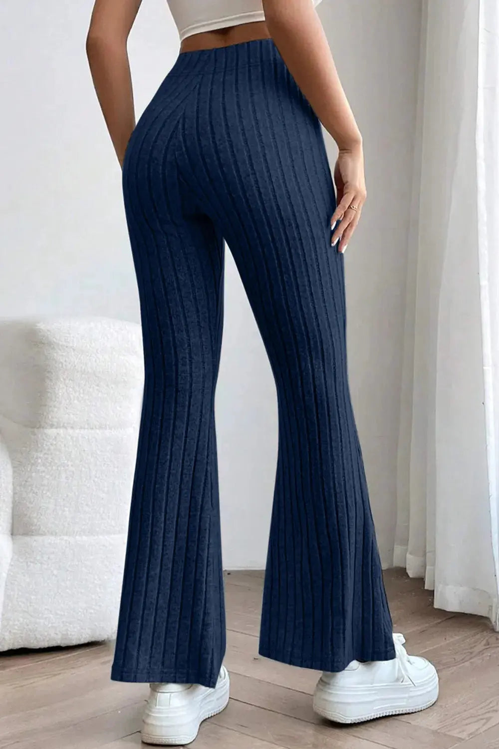 Basic Bae Full Size Ribbed High Waist Flare Pants by Partner Label