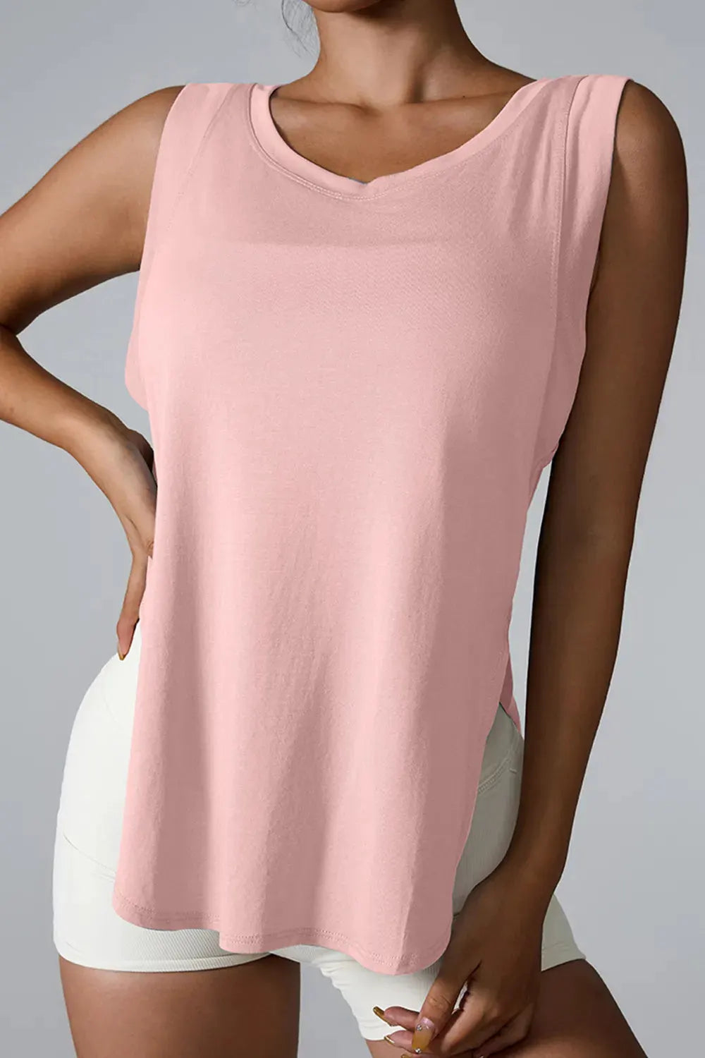 Slit Round Neck Active Tank by Partner Label