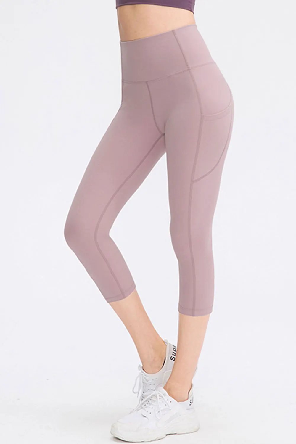 Wide Waistband Cropped Active Leggings with Pockets by Partner Label