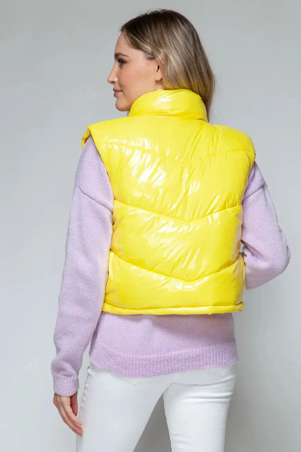 Snobbish Zip Up Turtleneck Shiny Quilted Vest by Snobbish