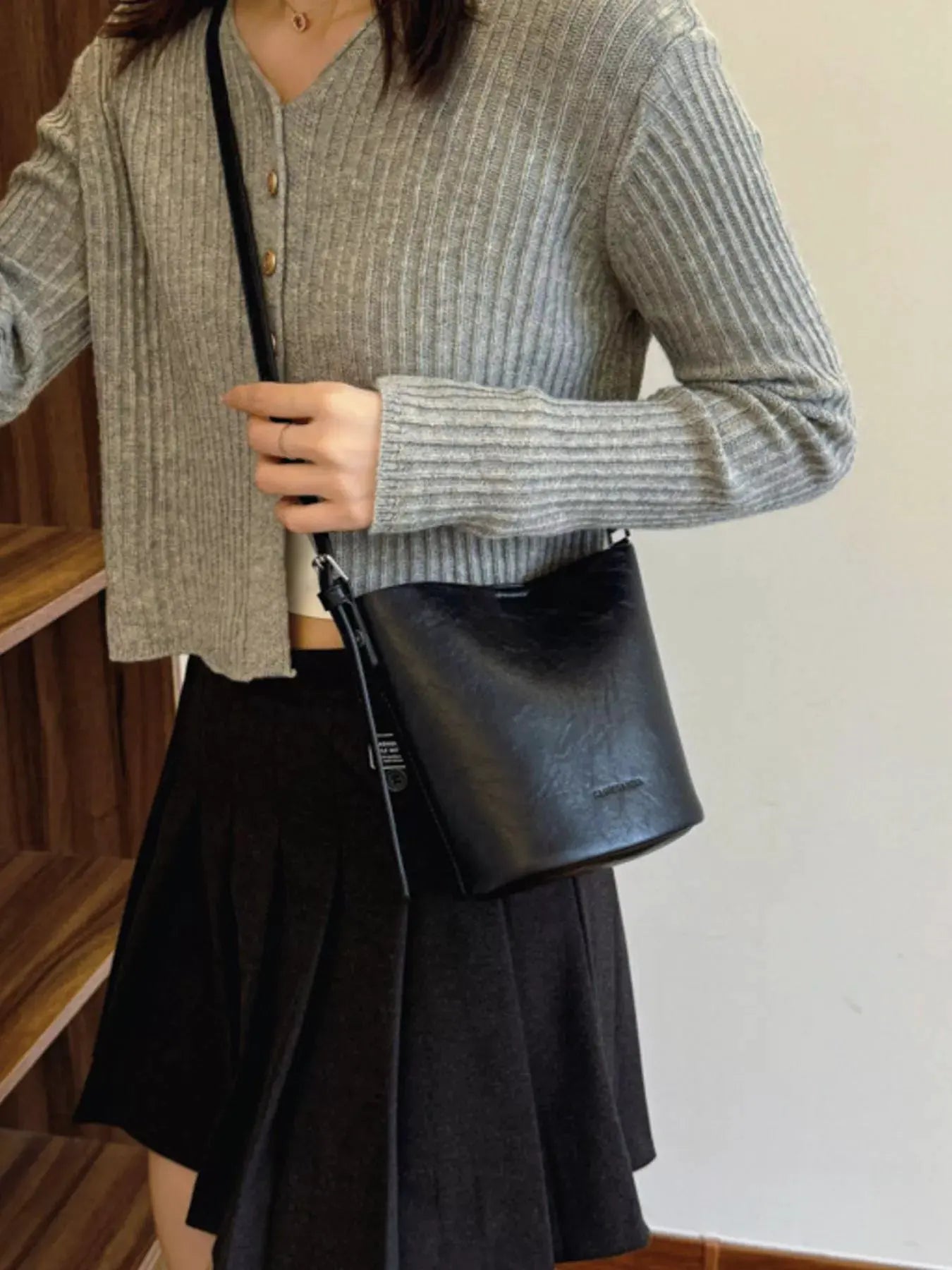Leather Bucket Crossbody Bag by Partner Label