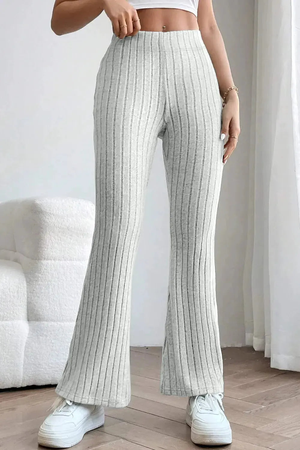 Basic Bae Full Size Ribbed High Waist Flare Pants by Partner Label