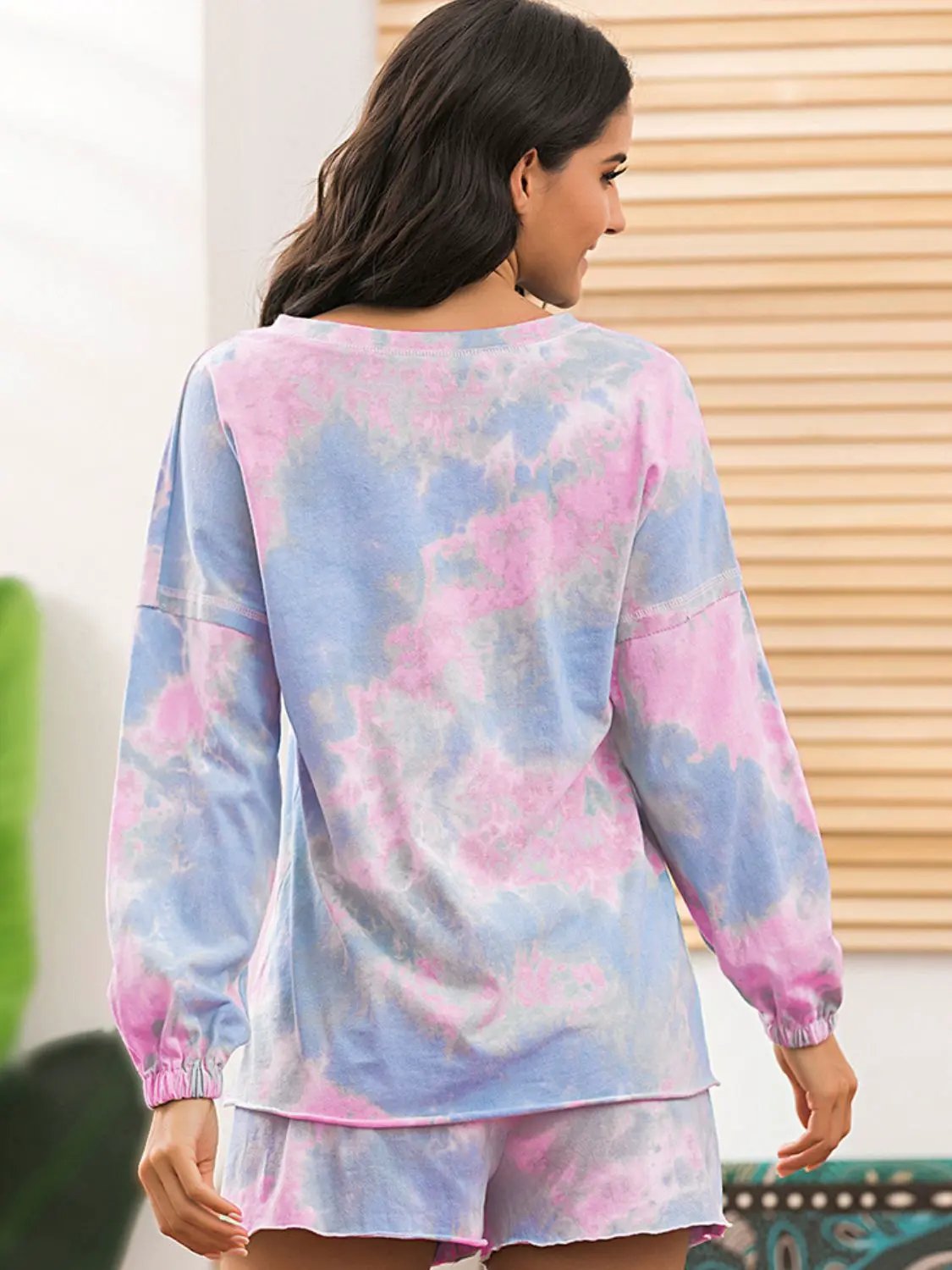 Ivy Lane Tie-Dye Long Sleeve Top and Shorts Lounge Set by Ivy Lane
