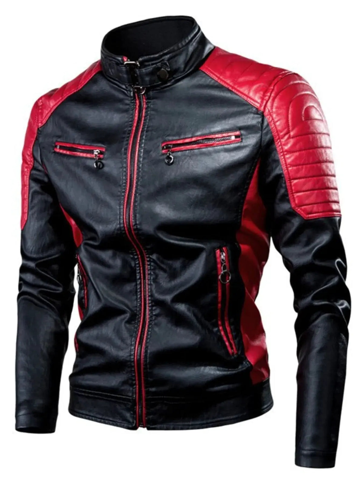 Men's Plus Size Color Block Leather Jacket by Trendsi