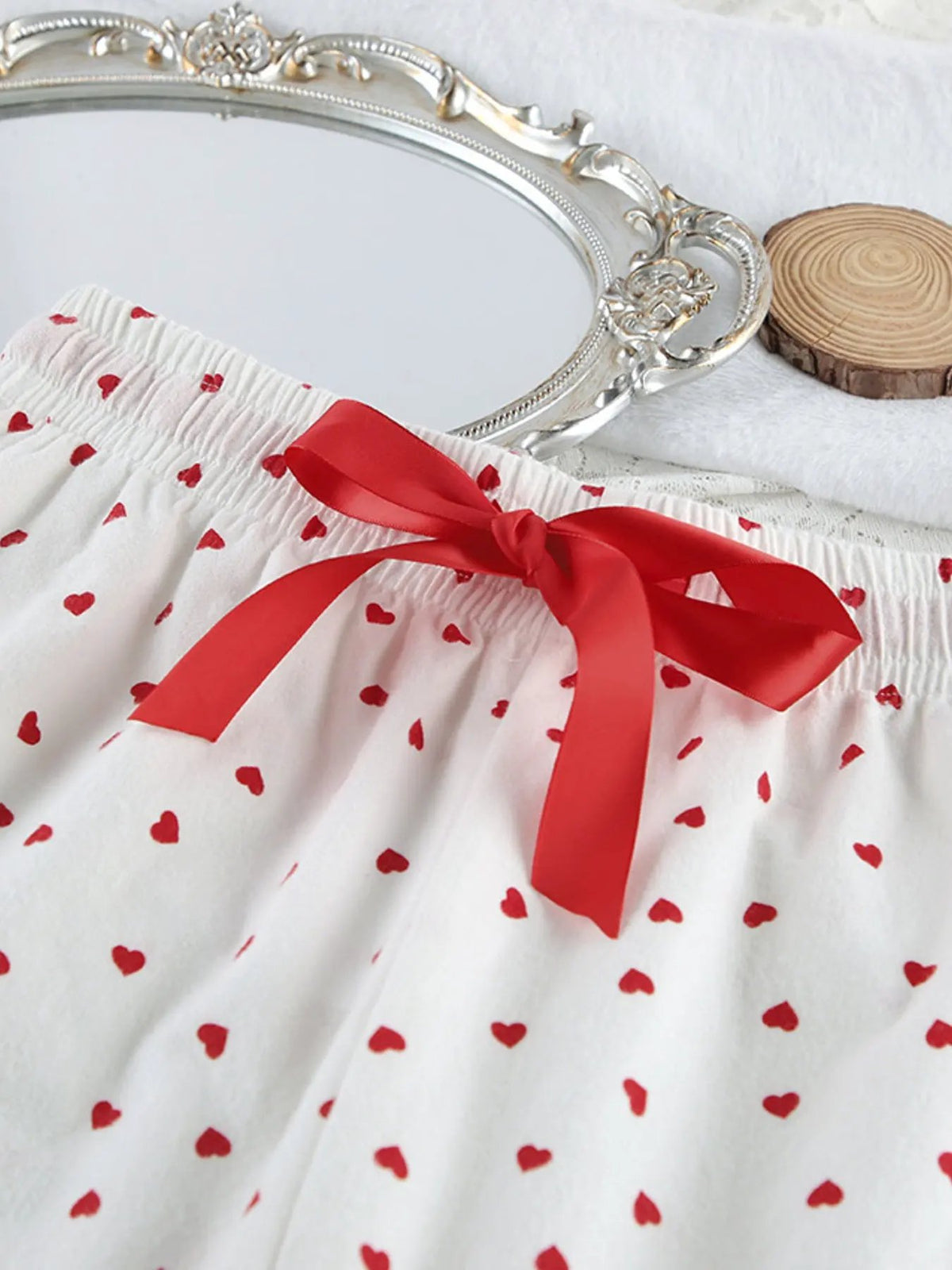 Heart Print Long Sleeve Top and Pants Lounge Set by Partner Label