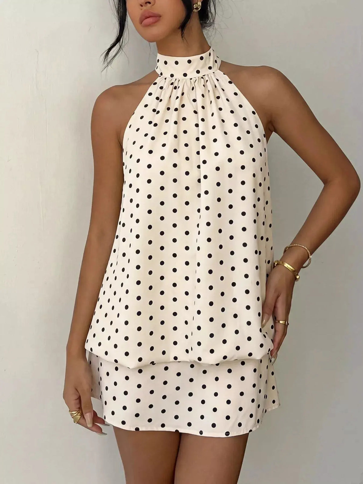 Polka Dot Halter Neck Mini Dress by Trendsi