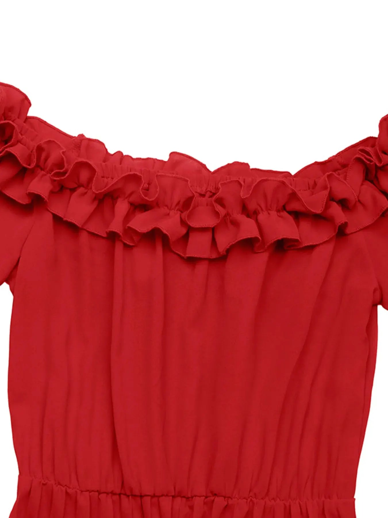 Off-Shoulder Ruffle Pleated Midi Dress by Partner Label