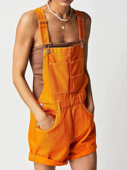 Square Neck Wide Strap Denim Overalls by Partner Labels