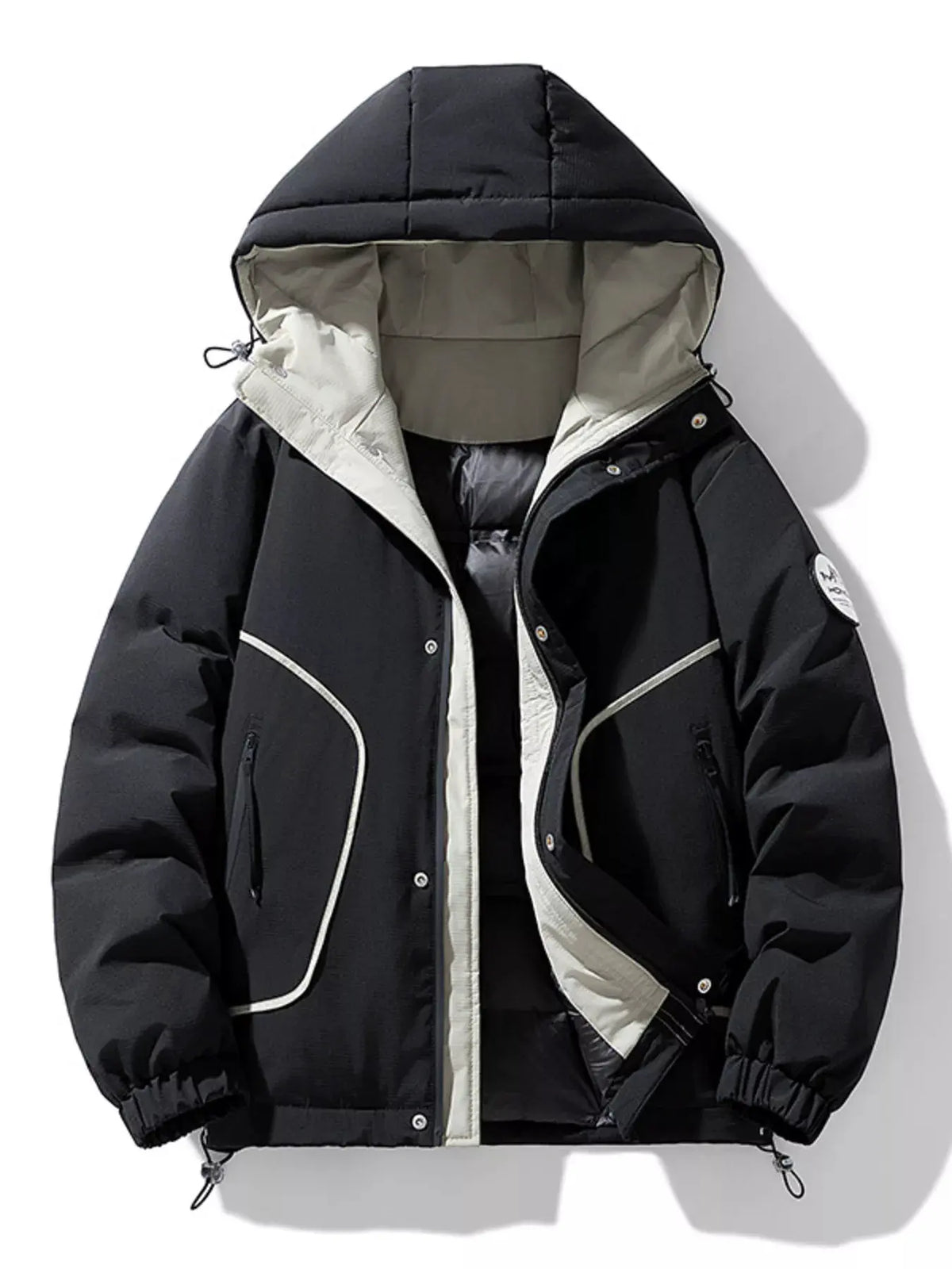 Men's Plus Size Contrast Hooded Puffer Jacket by Partner Label