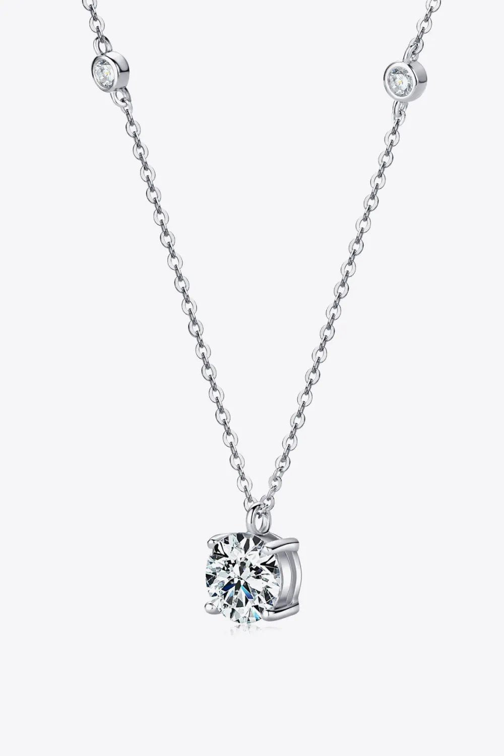 2 Carat Moissanite 4-Prong 925 Sterling Silver Necklace by Partner Labels