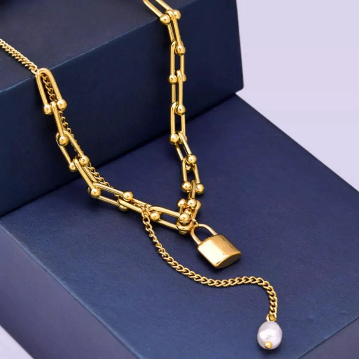 18K Gold-Plated Lock Pendant Necklace by Partnel Label