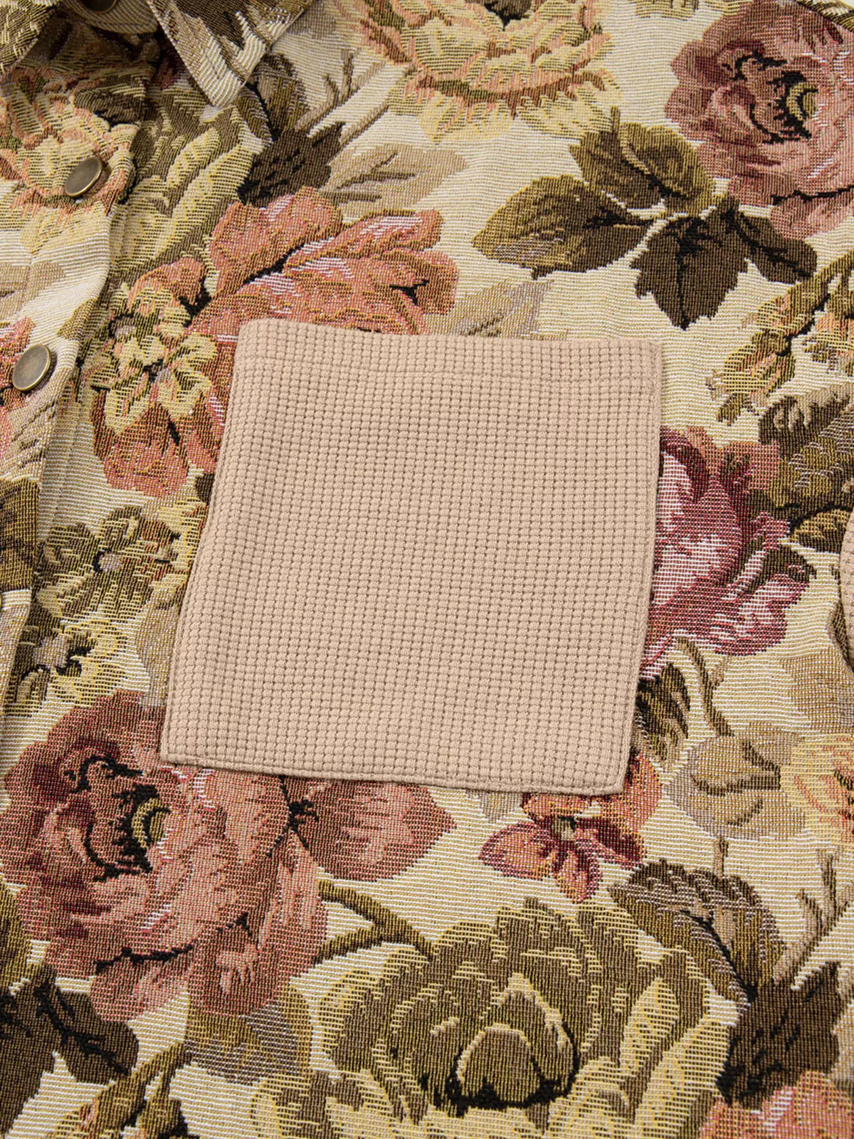 Floral Waffle Knit Patchwork Chest Pockets Buttoned Jacket by Partner Label