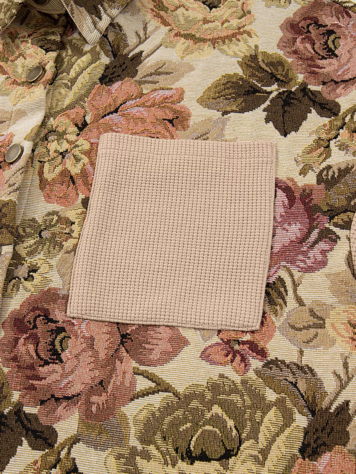 Floral Waffle Knit Patchwork Chest Pockets Buttoned Jacket by Partner Label