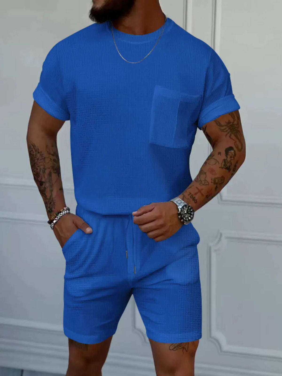 Men's Full Size Round Neck Short Sleeve Top and Shorts Set Plus Size by Trendsi