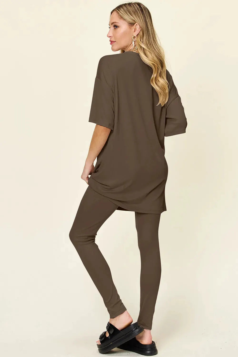 Double Take Full Size Round Neck Dropped Shoulder T-Shirt and Leggings Set by Double Take