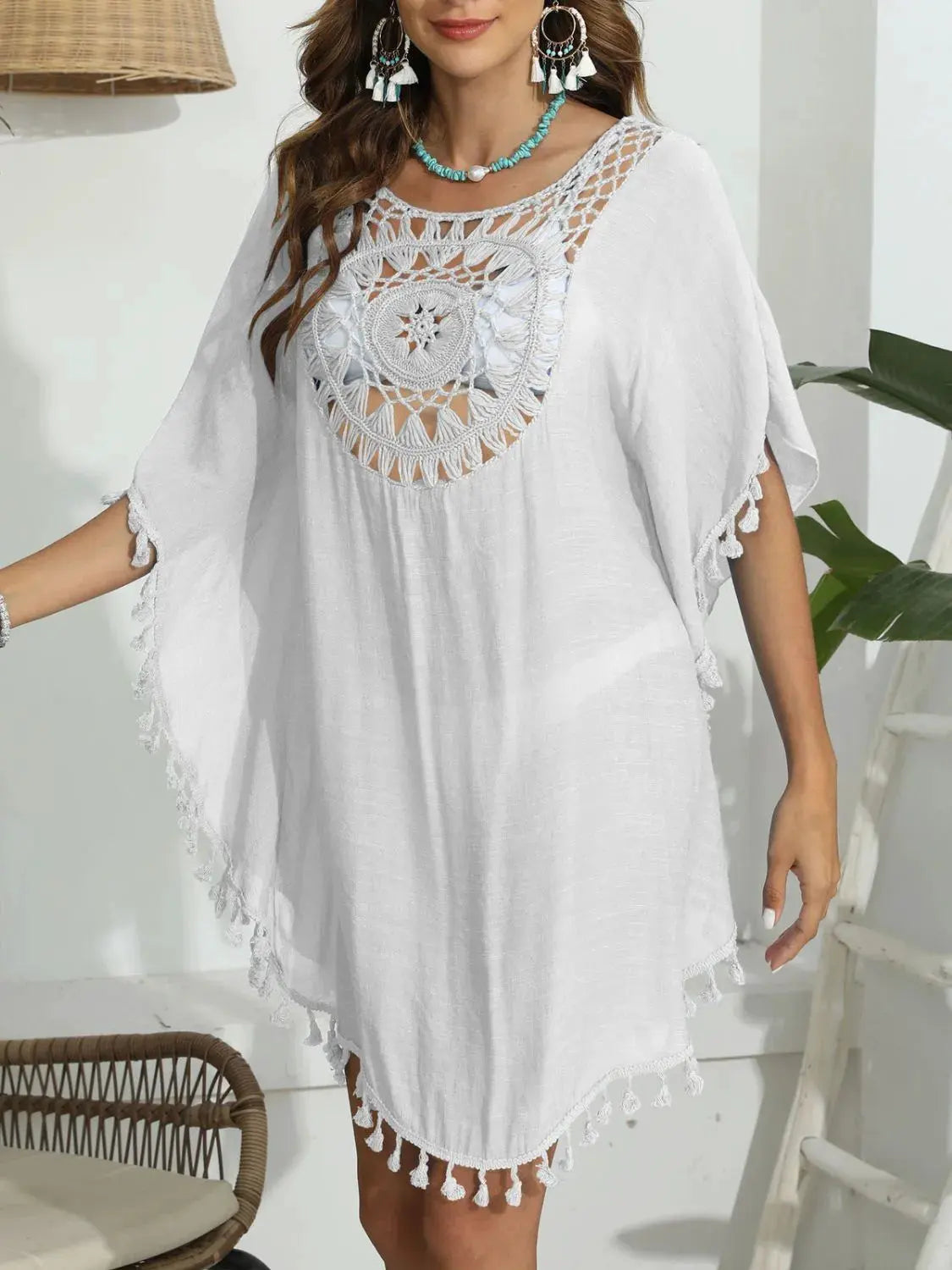 Tassel Crochet Round Neck Cover-Up by Partner Labels