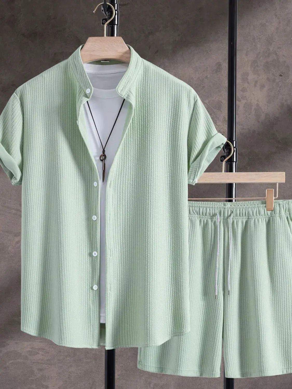 Men's Ribbed Short Sleeve Shirt and Shorts Set by Trendsi