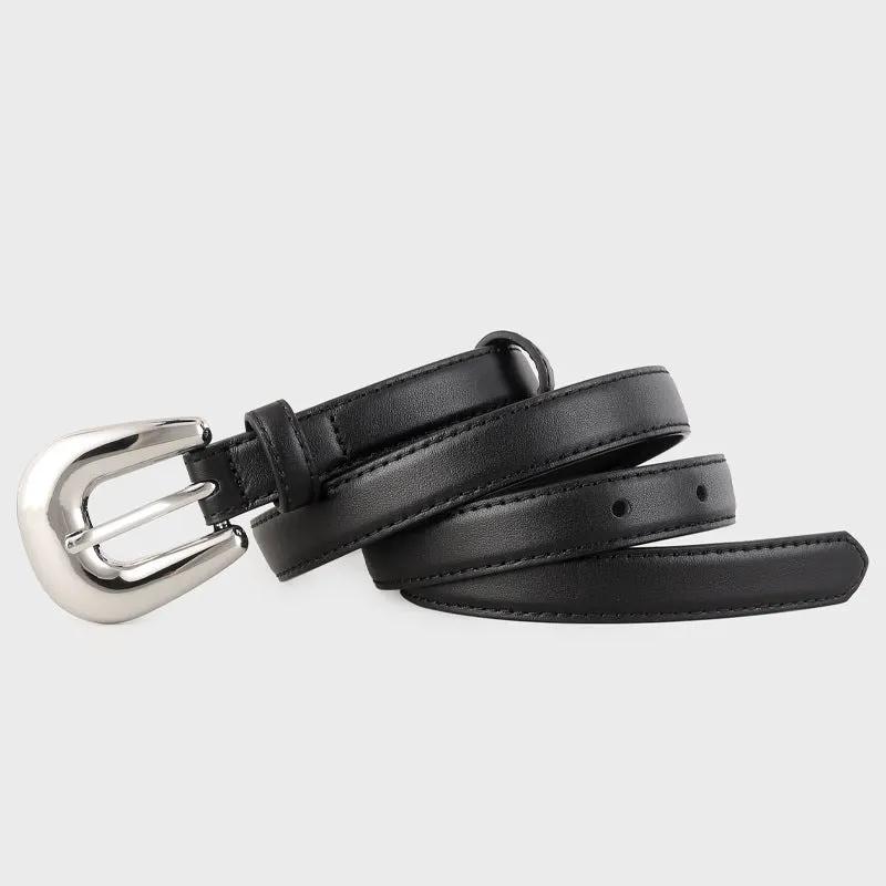 Leather Belt with Silver Buckle by Trendsi
