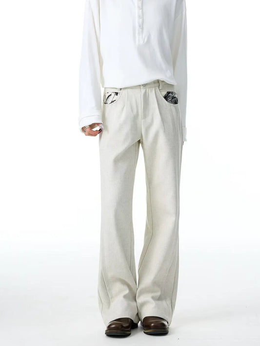 Men's Plus Size Wide Leg Pants with Patterned Pockets by Partner Label