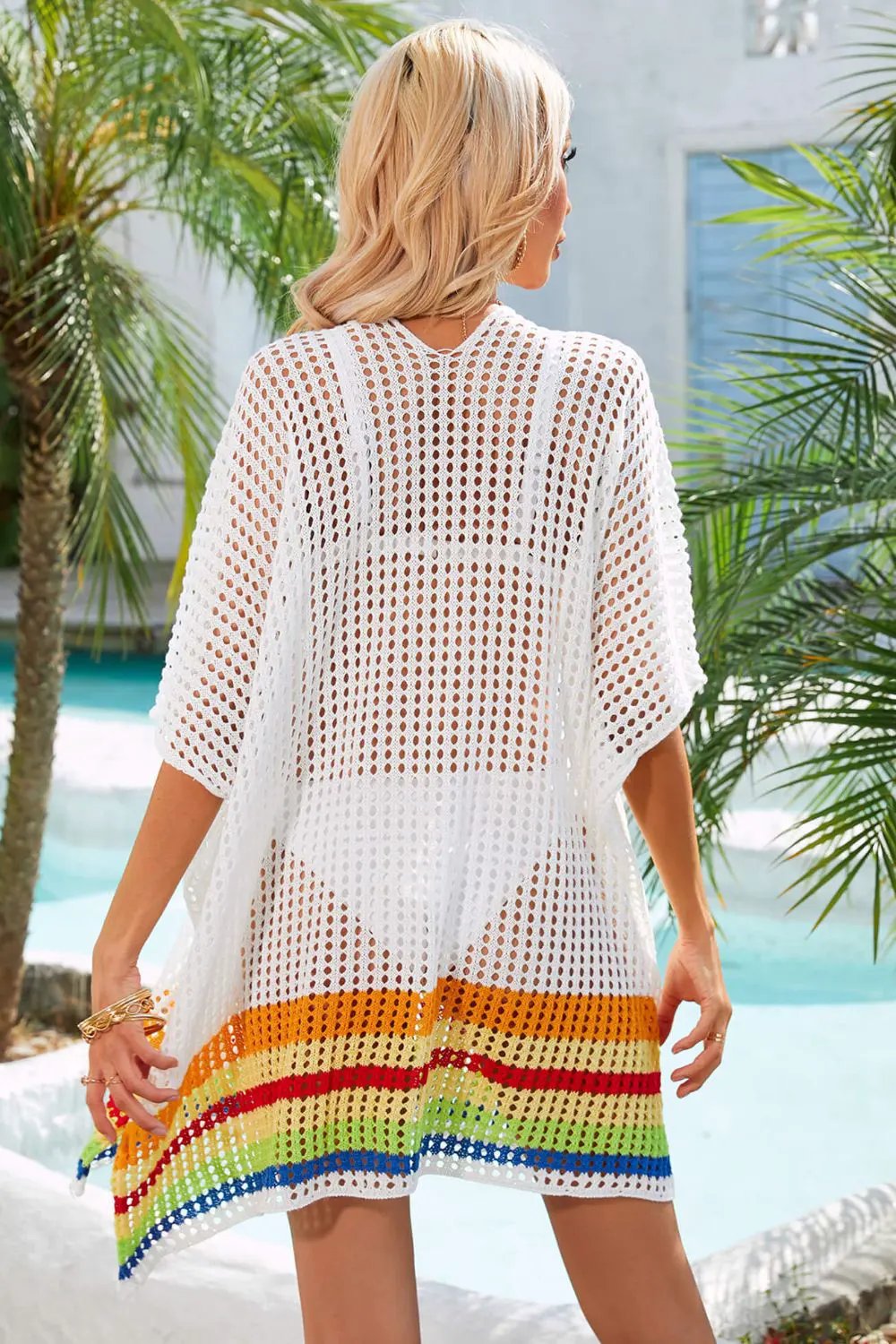 Angel Wings Rainbow Stripe Openwork Slit Cover-Up by Partner Labels