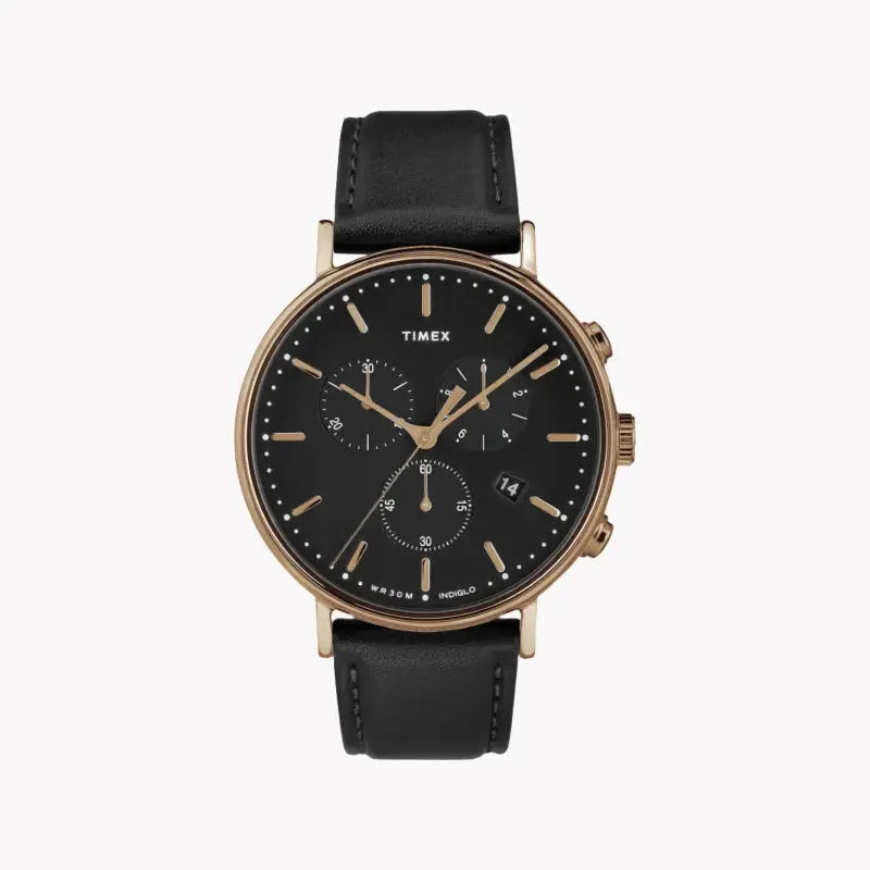 Timex Men's Black Leather Watch, Rose Gold Case | Tw2t11600 by TIMEX