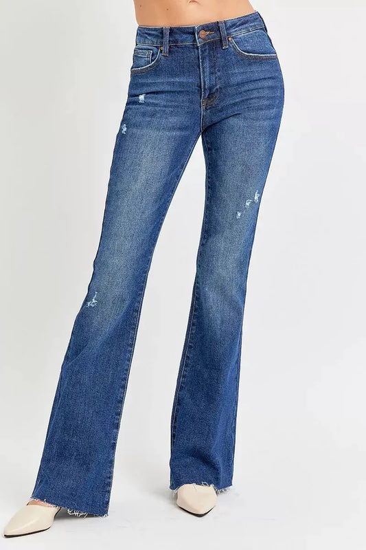 RISEN Full Size Distressed Mid Rise Flare Jeans Plus Size by RISEN