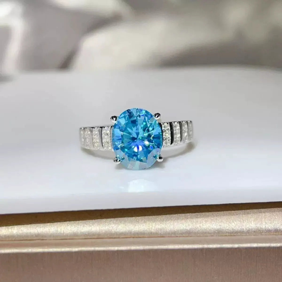 3 Carat Moissanite Oval 925 Sterling Silver Ring by Partner Label