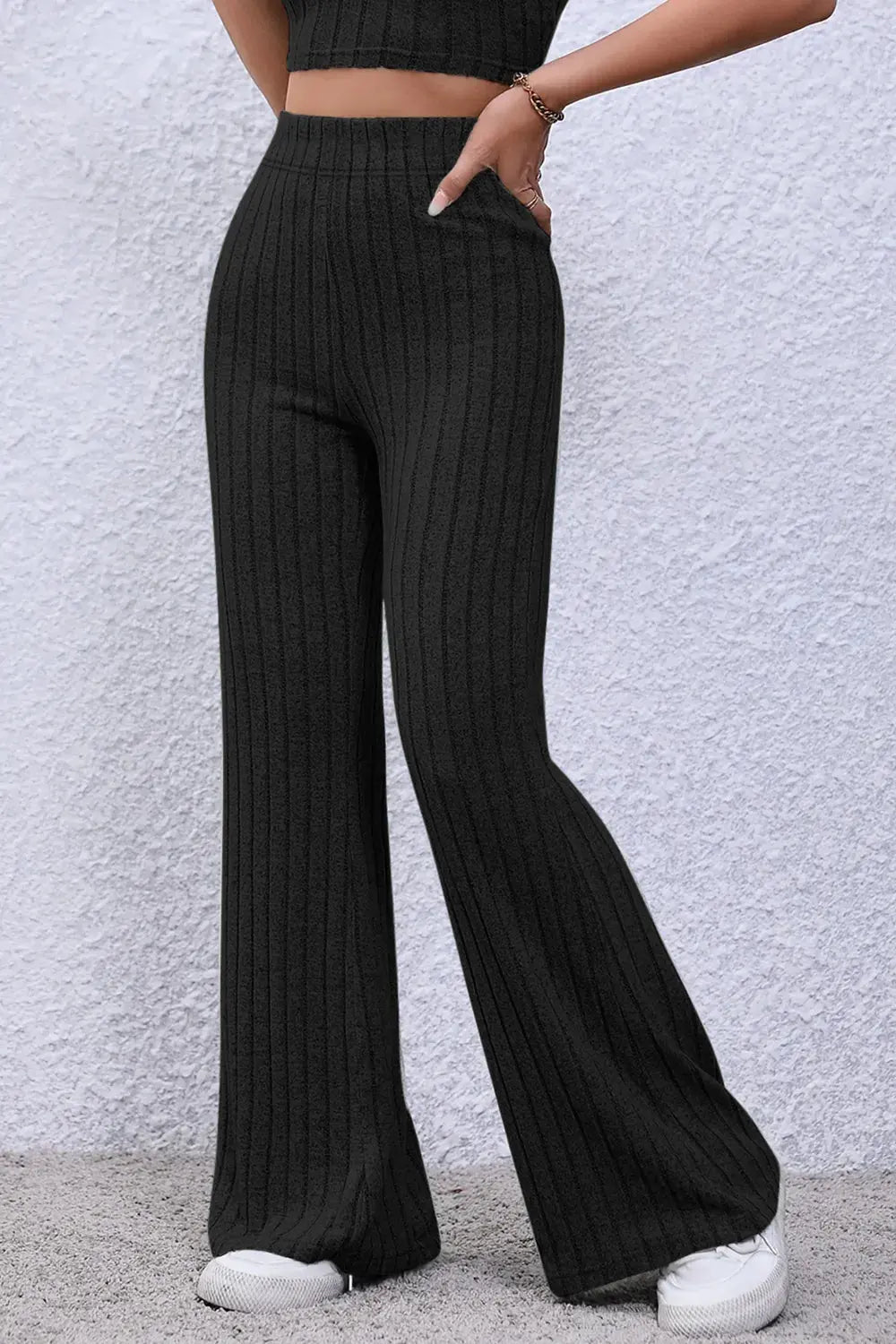 Basic Bae Full Size Ribbed High Waist Flare Pants by Partner Label
