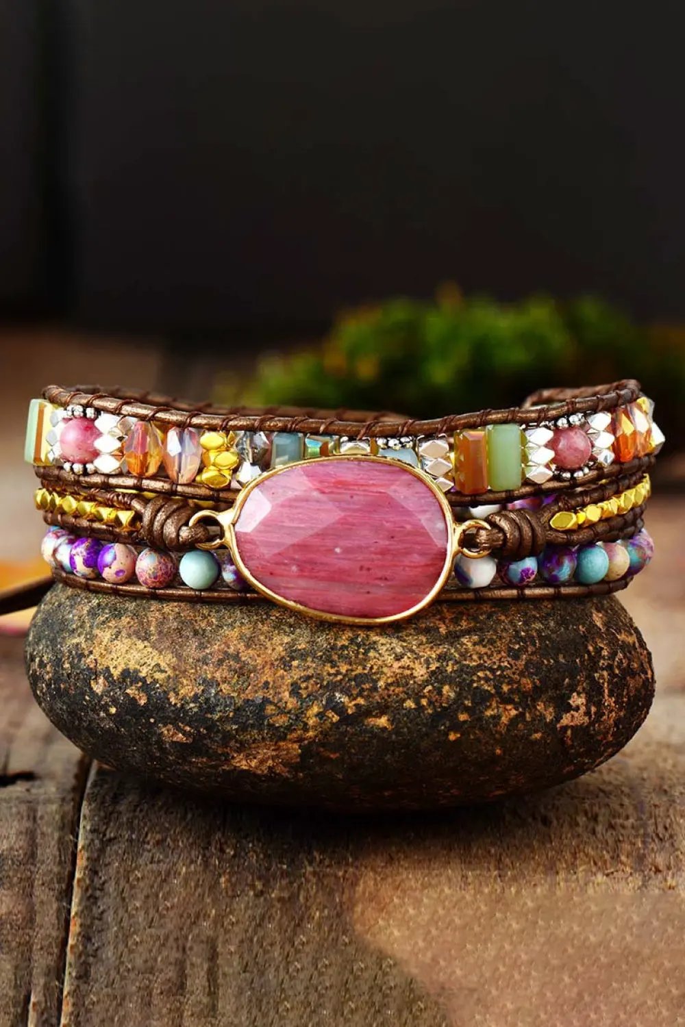 Handmade Crystal Beaded Natural Stone Bracelet by Partner Label