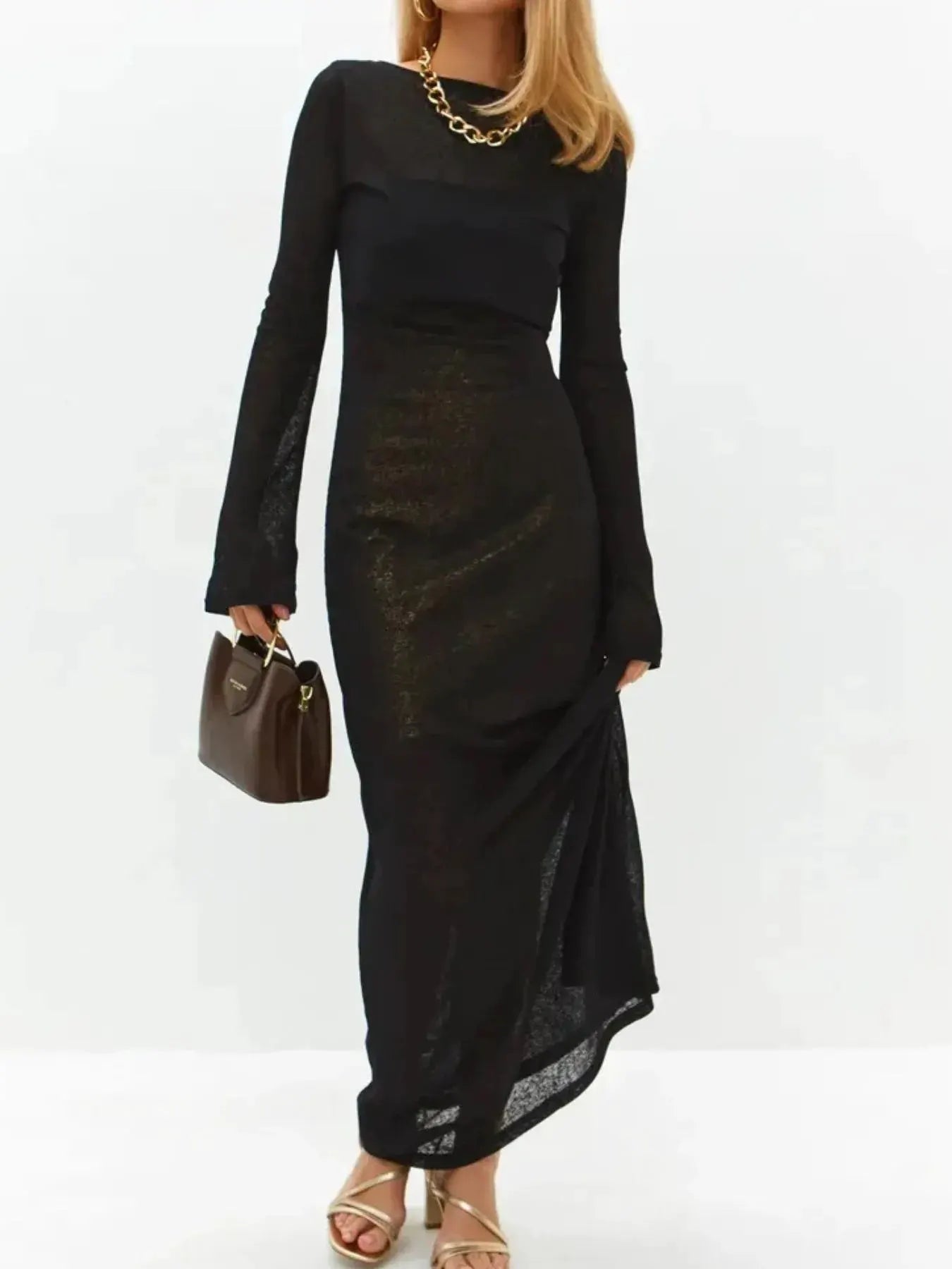 Backless Long Sleeve Maxi Cover-Up by Partner Labels