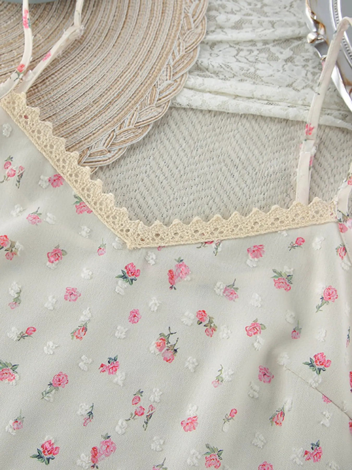 Floral Print Lace Trim Cami and Shorts Set by Partner Label