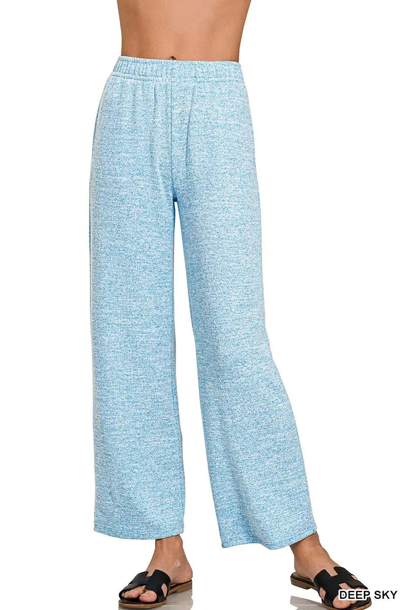 Zenana Soft Melange Hacci Elastic Waistband Lounge Pants by Zenana
