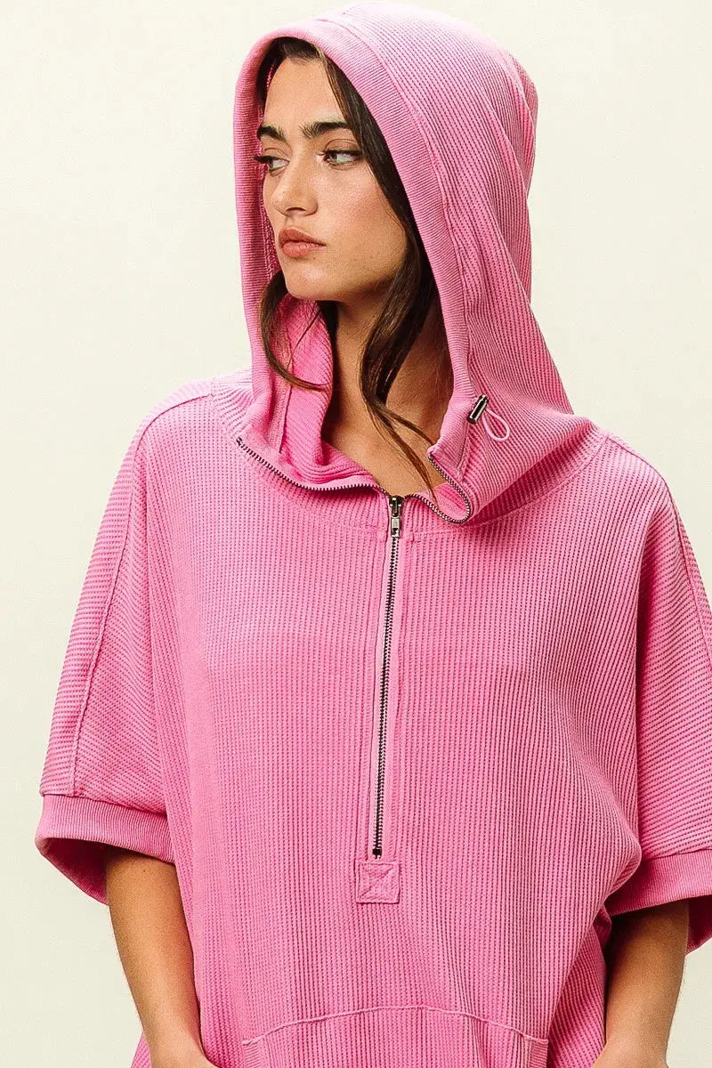 BiBi Vintage Washed Waffle Thermal Hoodie by BiBi