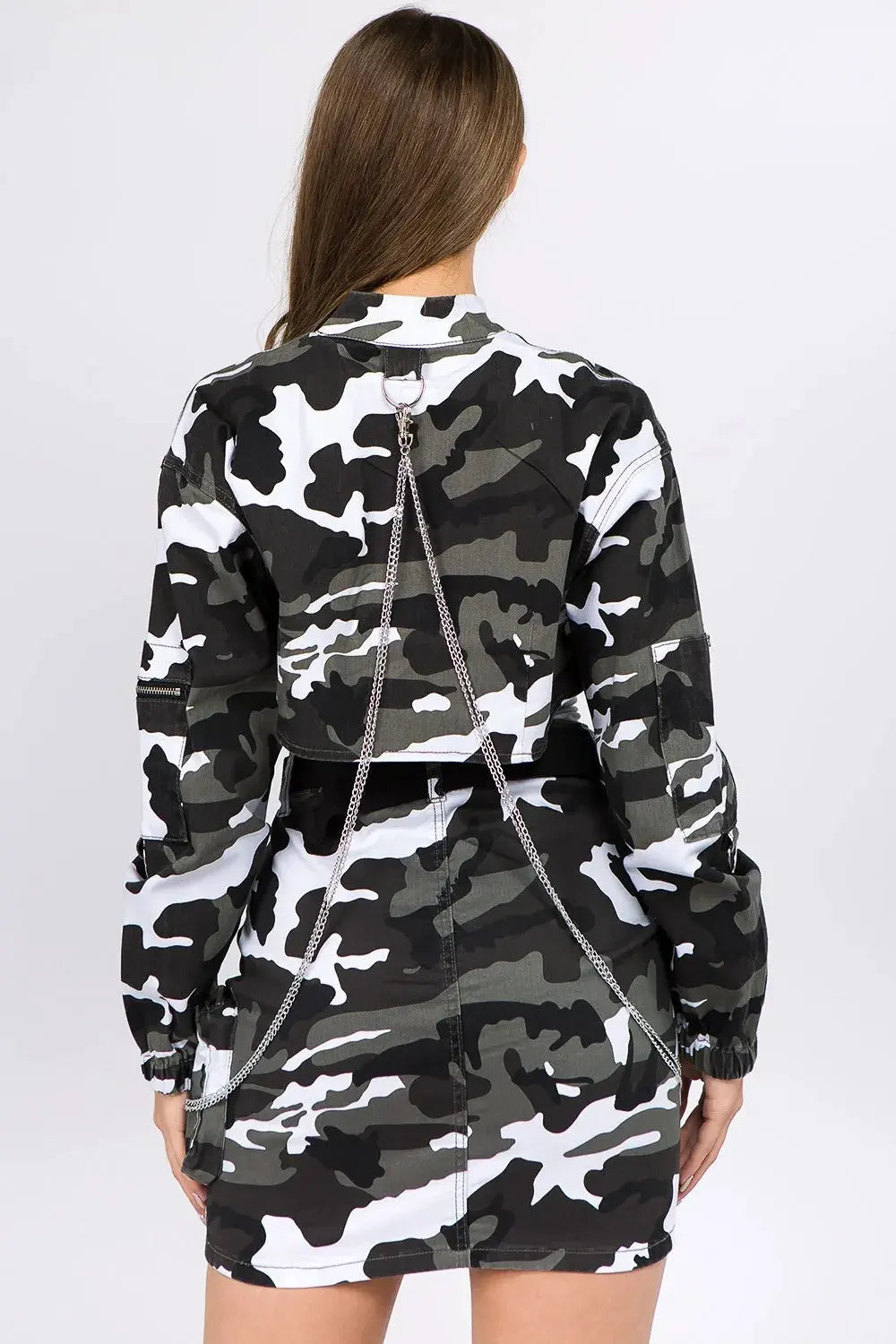 American Bazi Camouflage Cropped Jacket with Chains by American Bazi