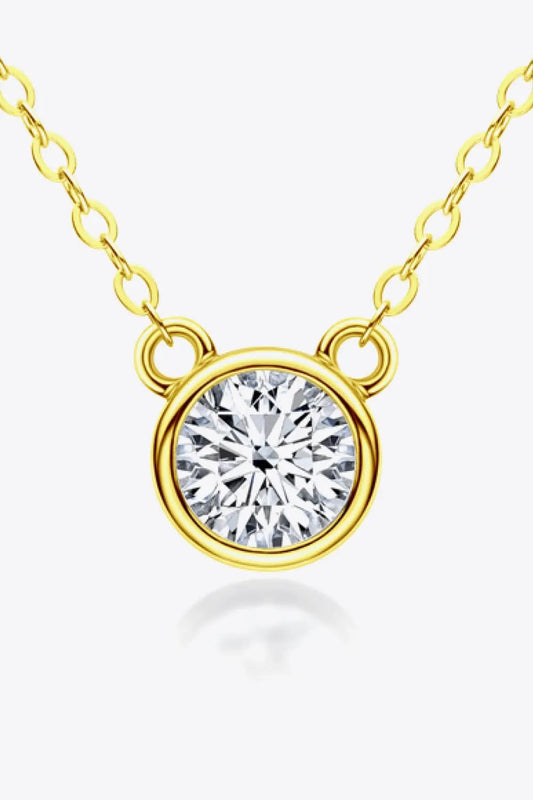 925 Sterling Silver 1 Carat Moissanite Round Pendant Necklace by Partner Label