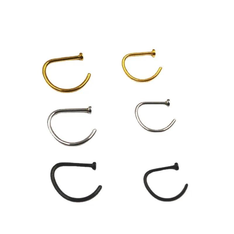 False Nose Ring No Hole D Shaped Stainless Steel by Maiden-Art