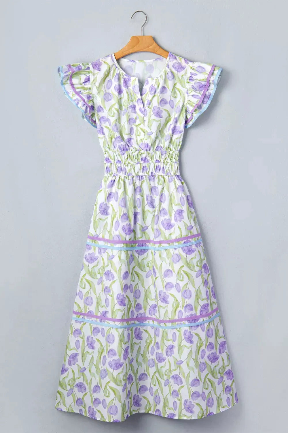Floral Print Contrast Trim Midi Dress by Trendsi