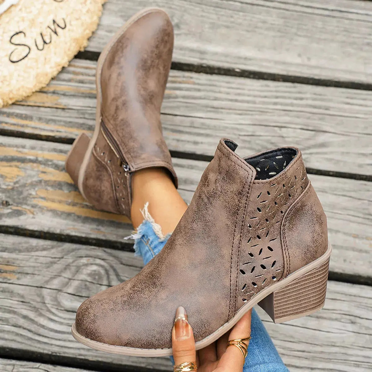 Round Toe Block Heels Boots by Partner Label