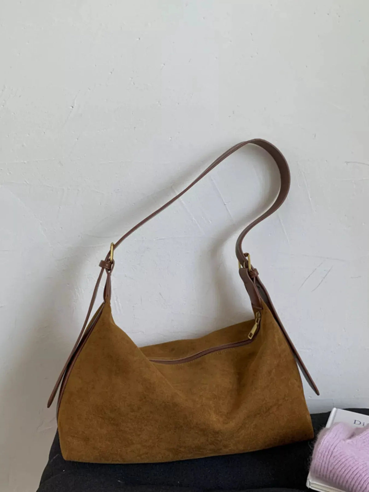 Solid Color Suede Hobo Crossbody Bag by Partner Label